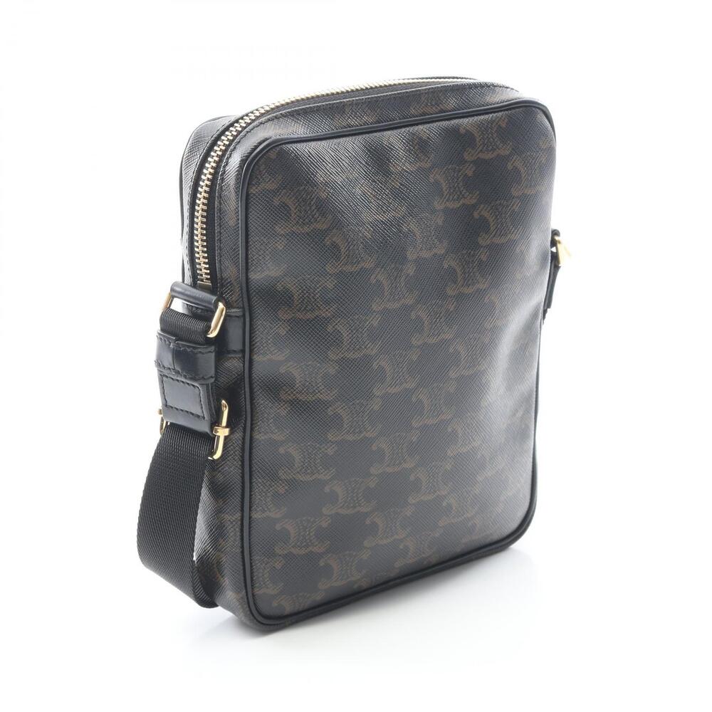 Celine Triomphe Shoulder Bag Canvas Leather Black Brown - Picture 2 of 6